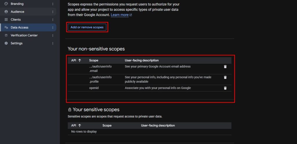 Enabling data access inside Google Cloud console