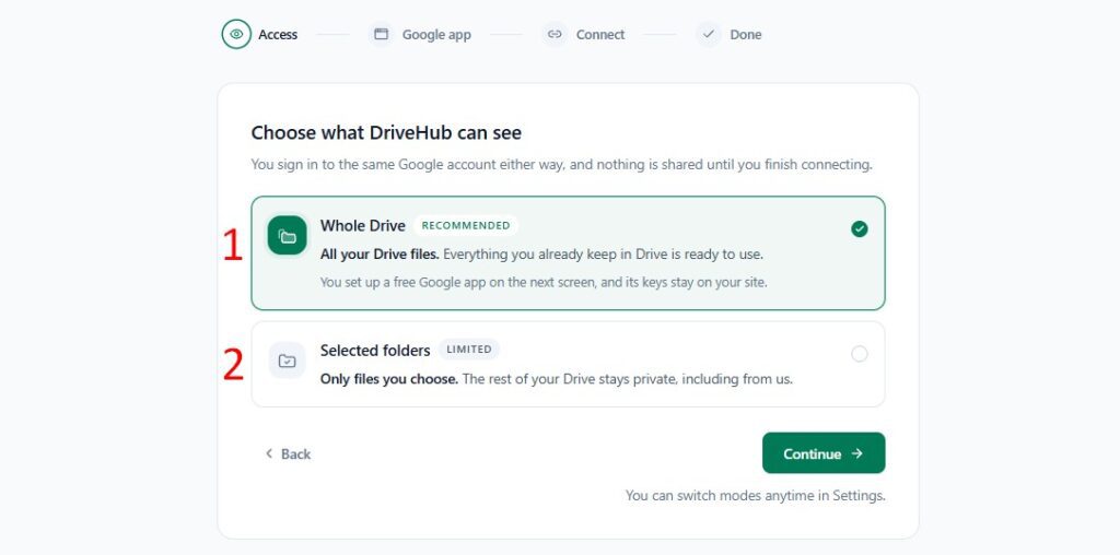 choose drivehub settings