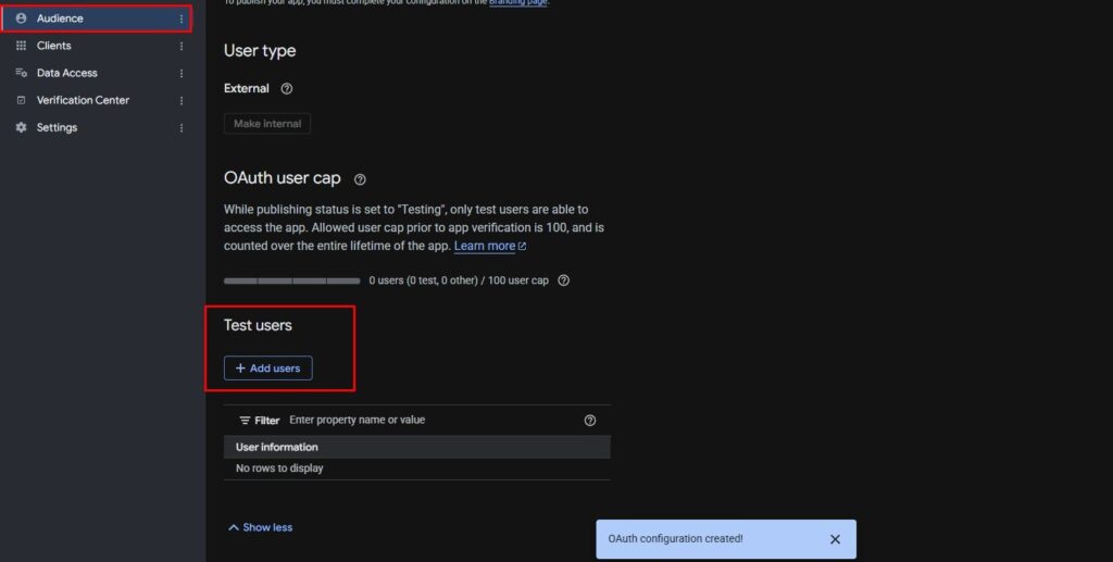 Add a test user to make sure the app works