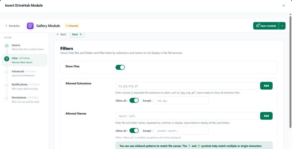 Add filters inside your module.