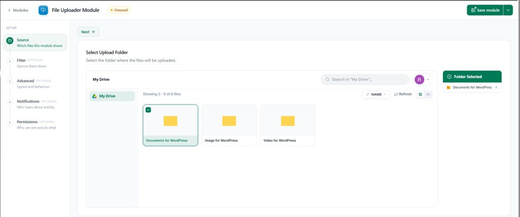 Step 5: Choose Your Google Drive Folder (Source Tab)