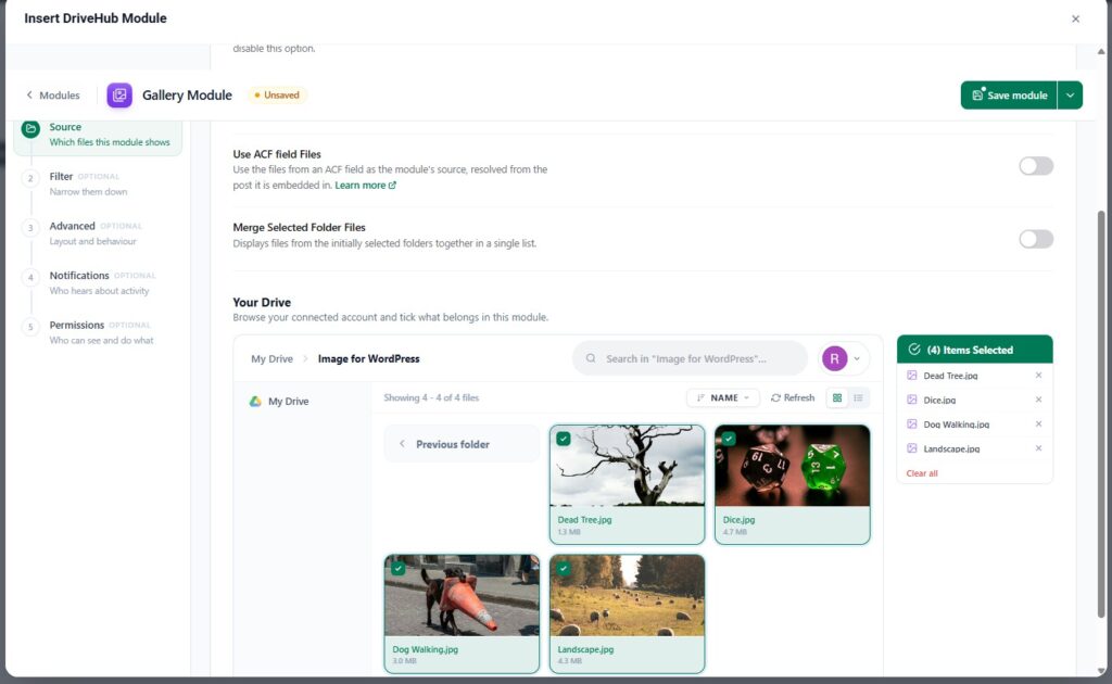 Use your files inside the source tab.