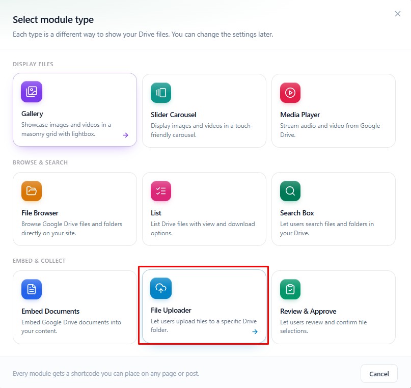 Choose the file uploader module