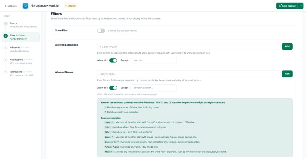 Step 6: Choose File Rules (Filter Tab)