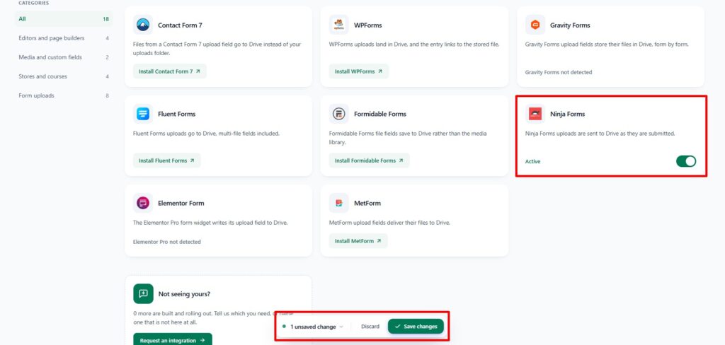 Enabling the Ninja form integration