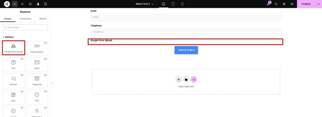 Adding Google Drive widget