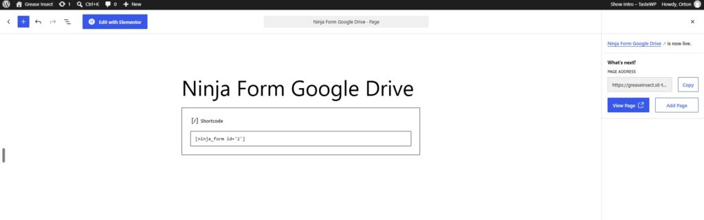 Copy the short code inside Ninja into a new page.