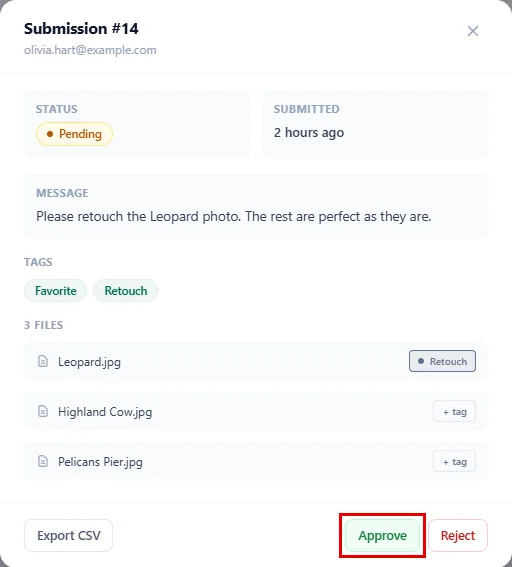 The Approve button in the submission window