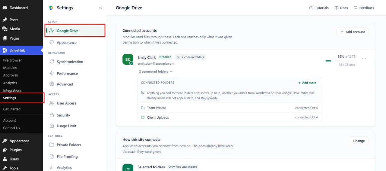 Opening the Google Drive tab in DriveHub Settings