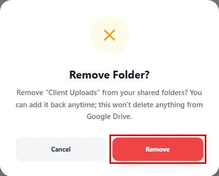 The Remove Folder? confirmation