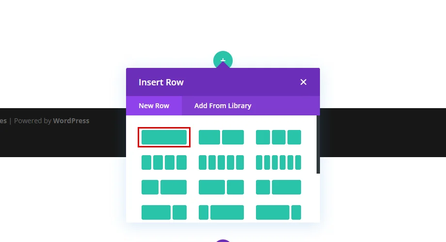 The Insert Row window with the one-column row selected