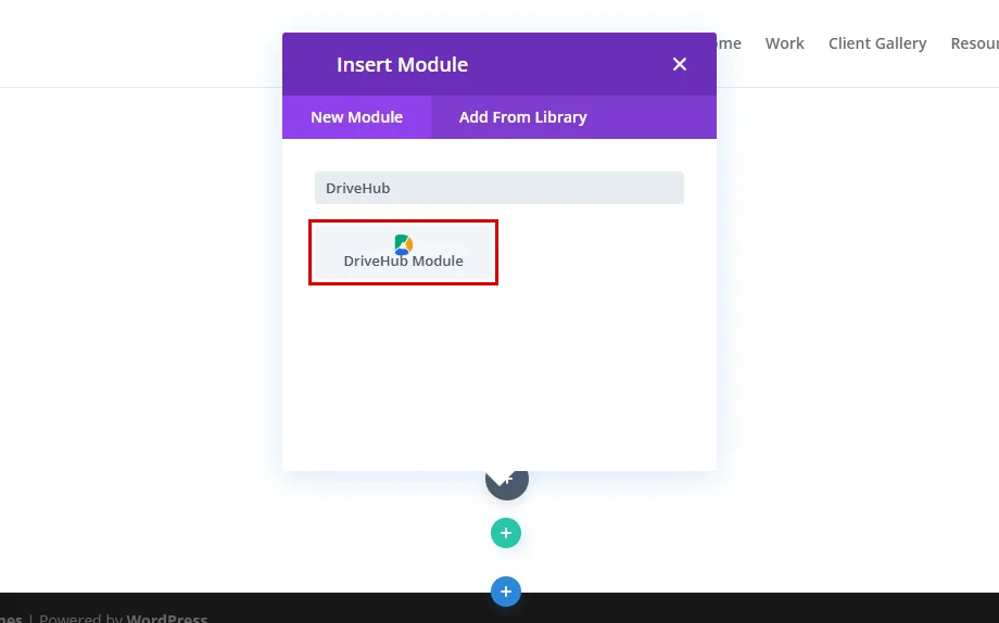 Searching for DriveHub in the Insert Module window