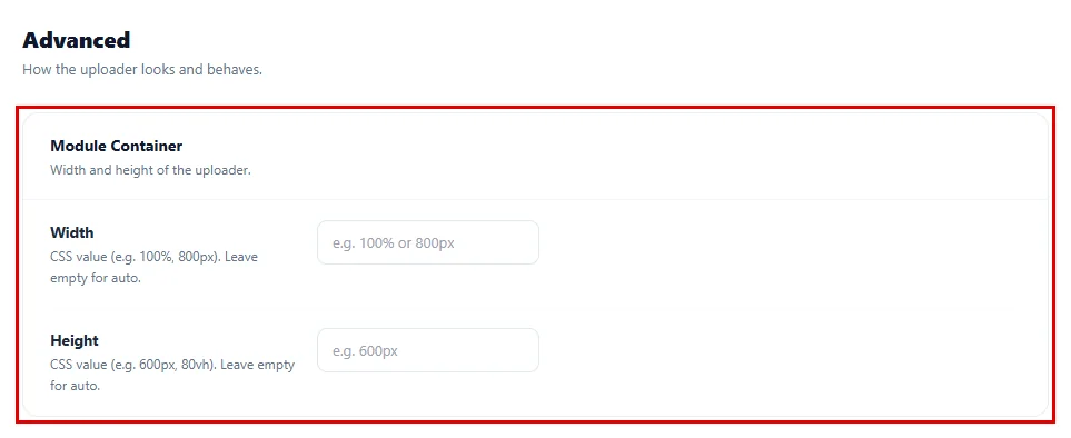 Advanced tab settings