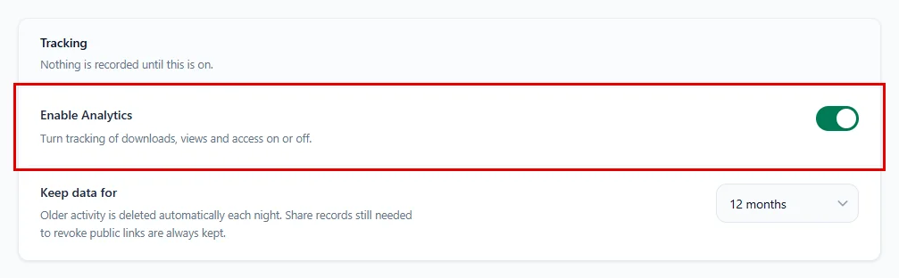 Turning on Enable Analytics