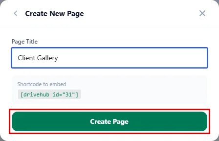 Entering a page title and clicking Create Page