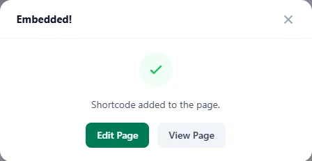 The Embedded! message with Edit Page and View Page buttons