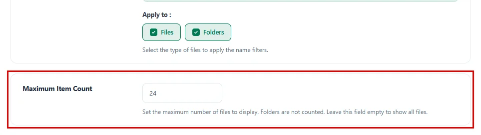 The Maximum Item Count setting in the Filter tab