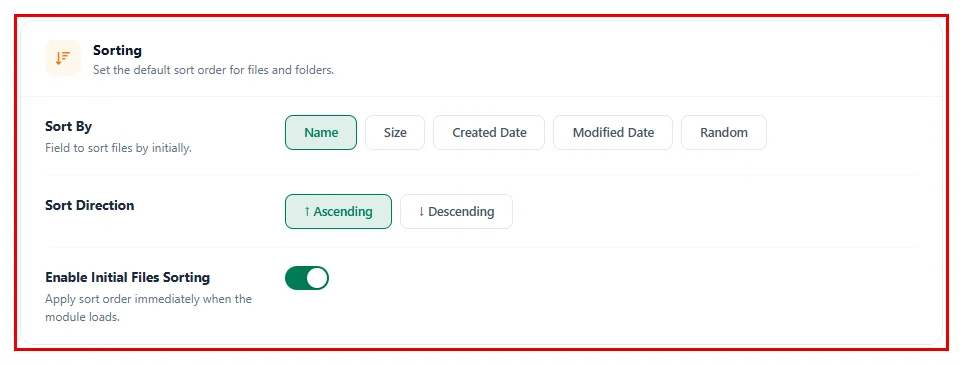 The Sorting settings in the Advanced tab