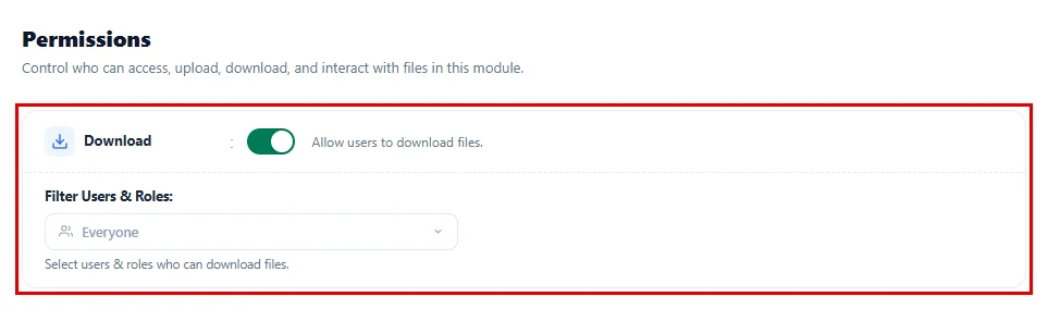 The Download card in the Permissions tab