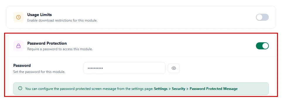 Turning on Password Protection in the Permissions tab