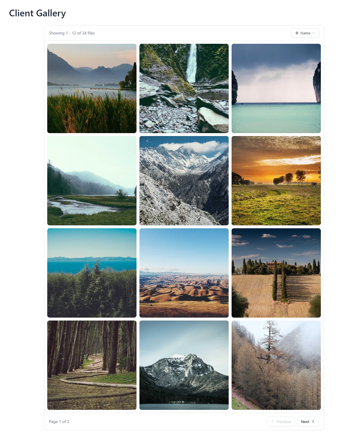 The Client Gallery page showing the Google Drive photo gallery