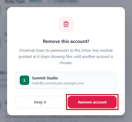 The Remove this account? confirmation