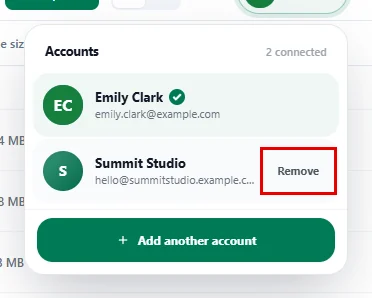 The Remove button in the File Browser account switcher