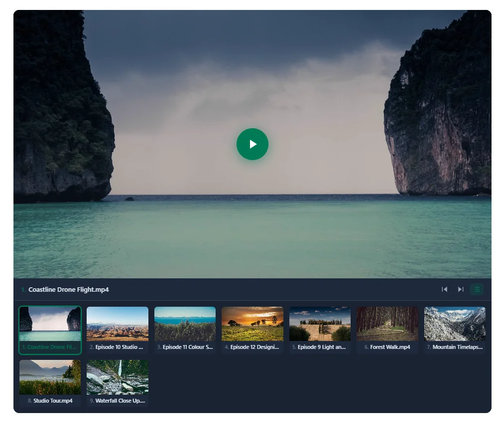 The media player with its playlist on the Video Library page