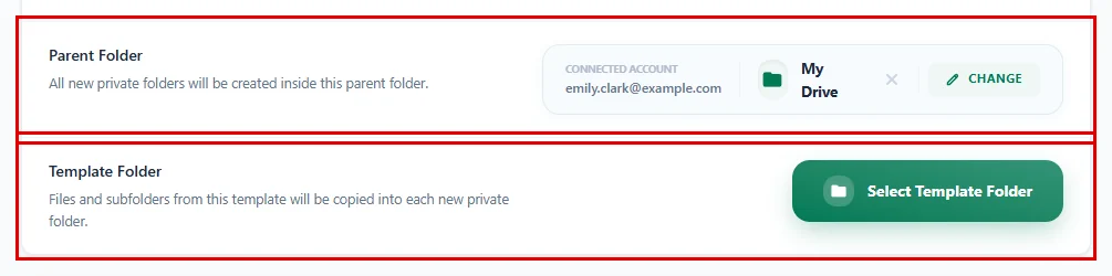 The Parent Folder and Template Folder settings