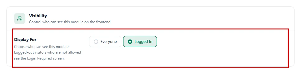 Display For set to Logged In