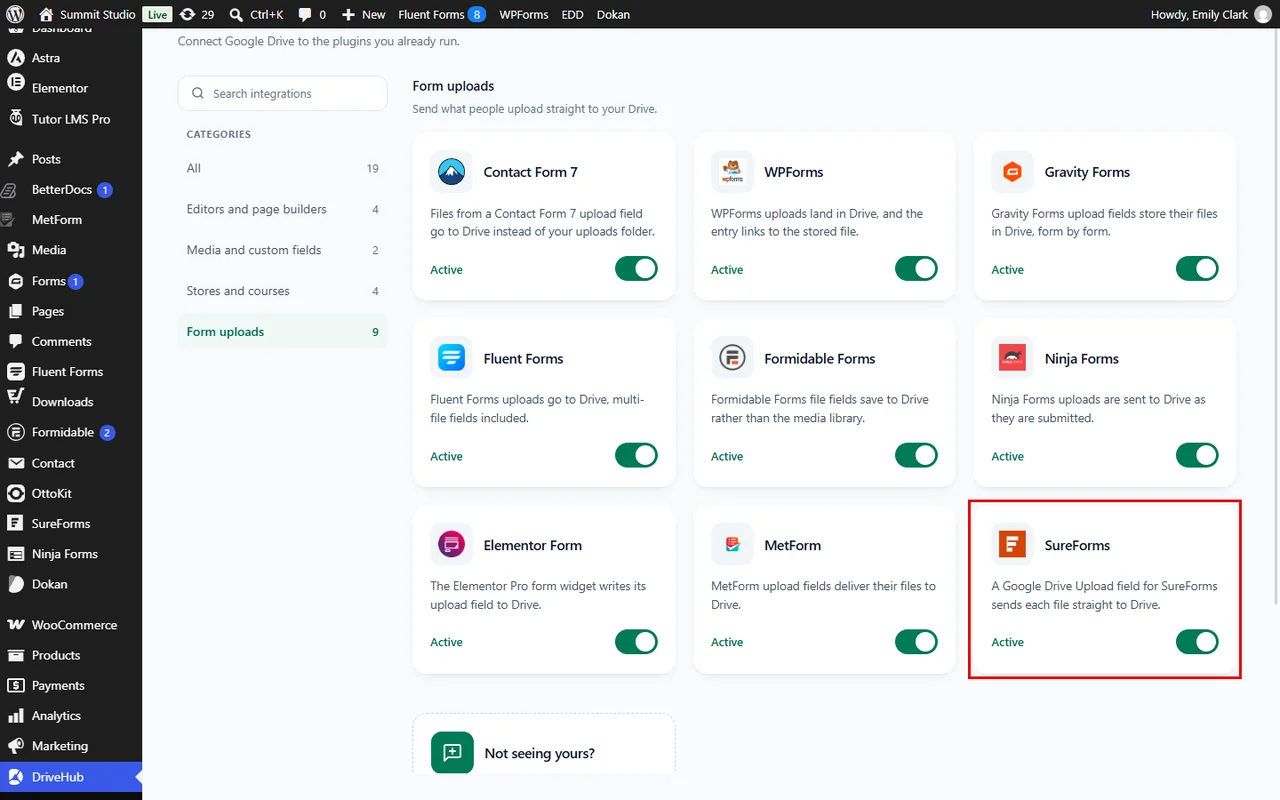 Enabling the SureForms integration