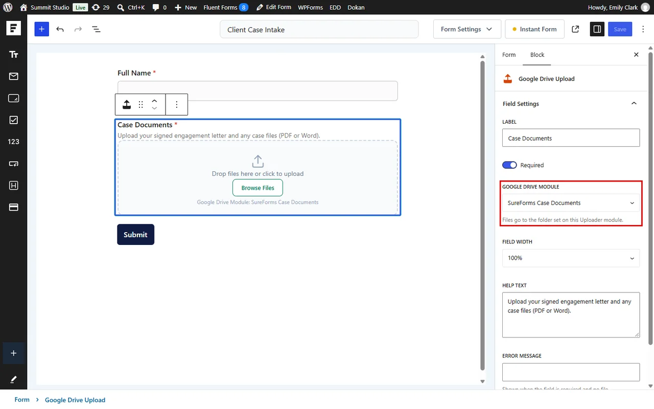 Picking the module in the field settings