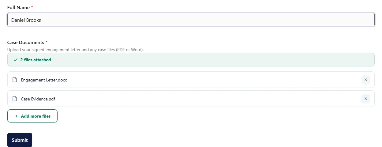 The SureForms form with the DriveHub upload box