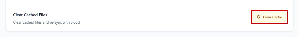 The Clear Cache button in the Clear Cached Files row