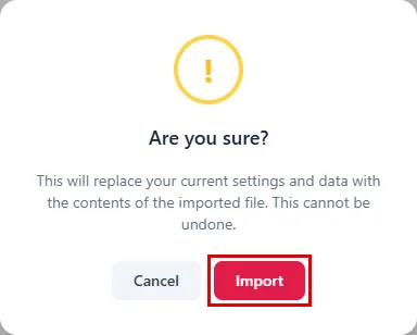 Confirming the import of an exported DriveHub file