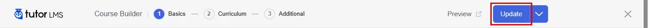 The Update button in the course builder header