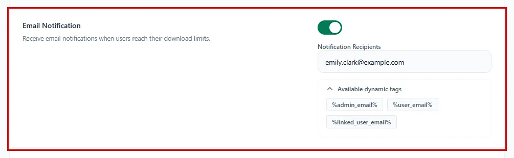 Email Notification with a recipient and the dynamic tags list open