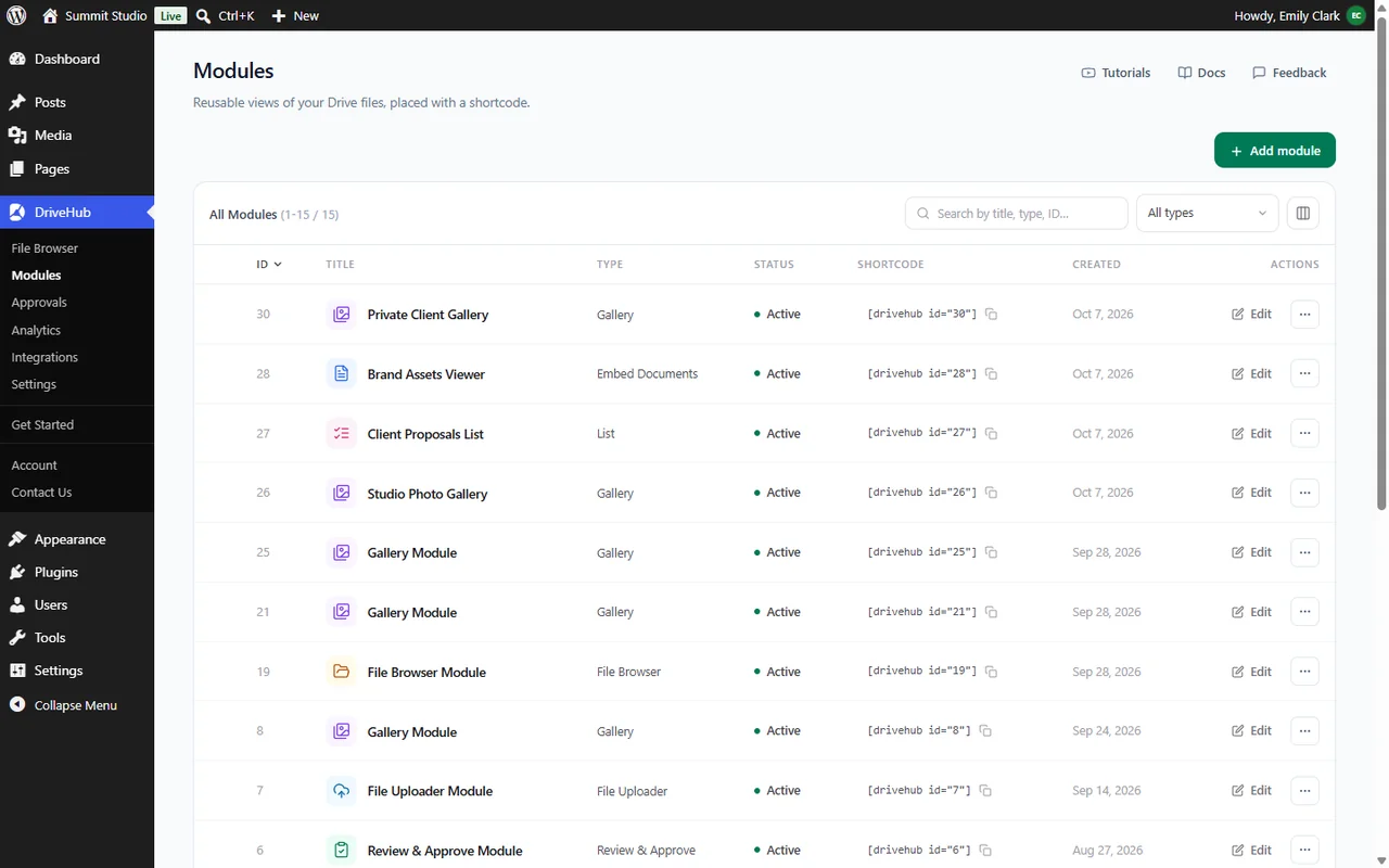 Opening the Private Client Gallery module from the DriveHub Modules list