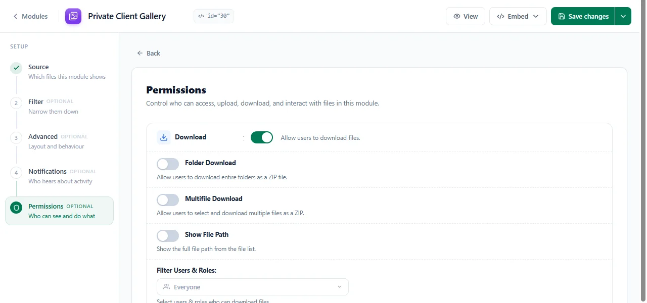The Permissions step in the DriveHub module builder