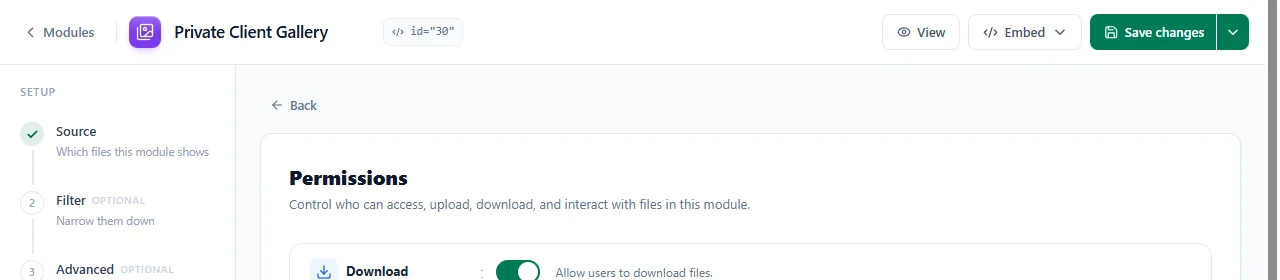 The Save changes button in the module builder