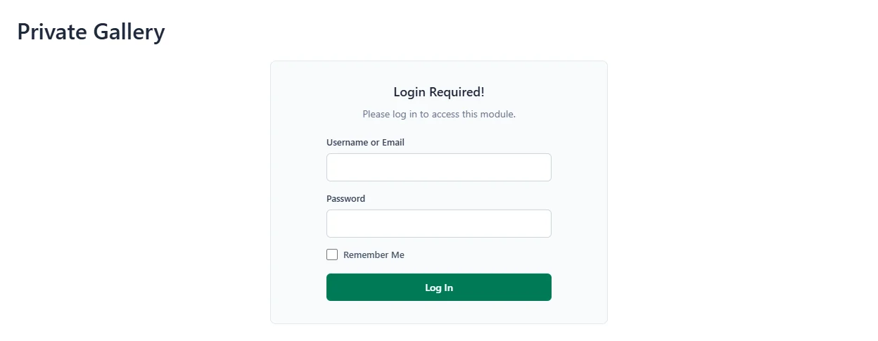 The Login Required box with the login form on a members only page