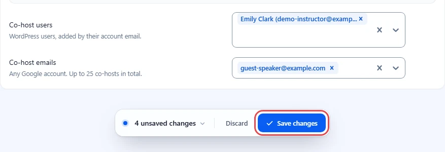 Save bar with 4 unsaved changes and the Save changes button highlighted
