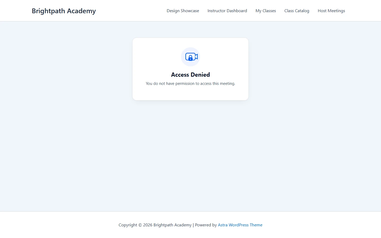 Access Denied message shown to a logged-in student