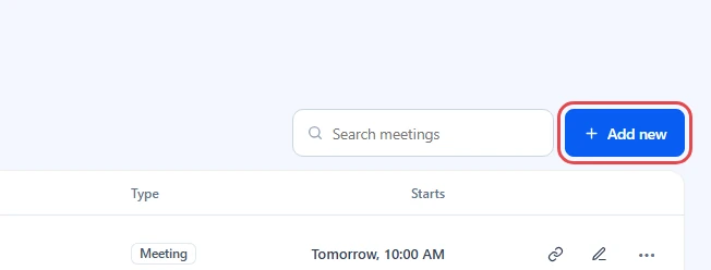 Add new button highlighted next to the search field
