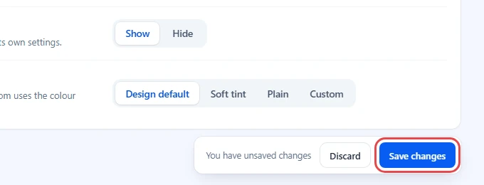 Unsaved changes bar with Discard and Save changes, Save changes highlighted