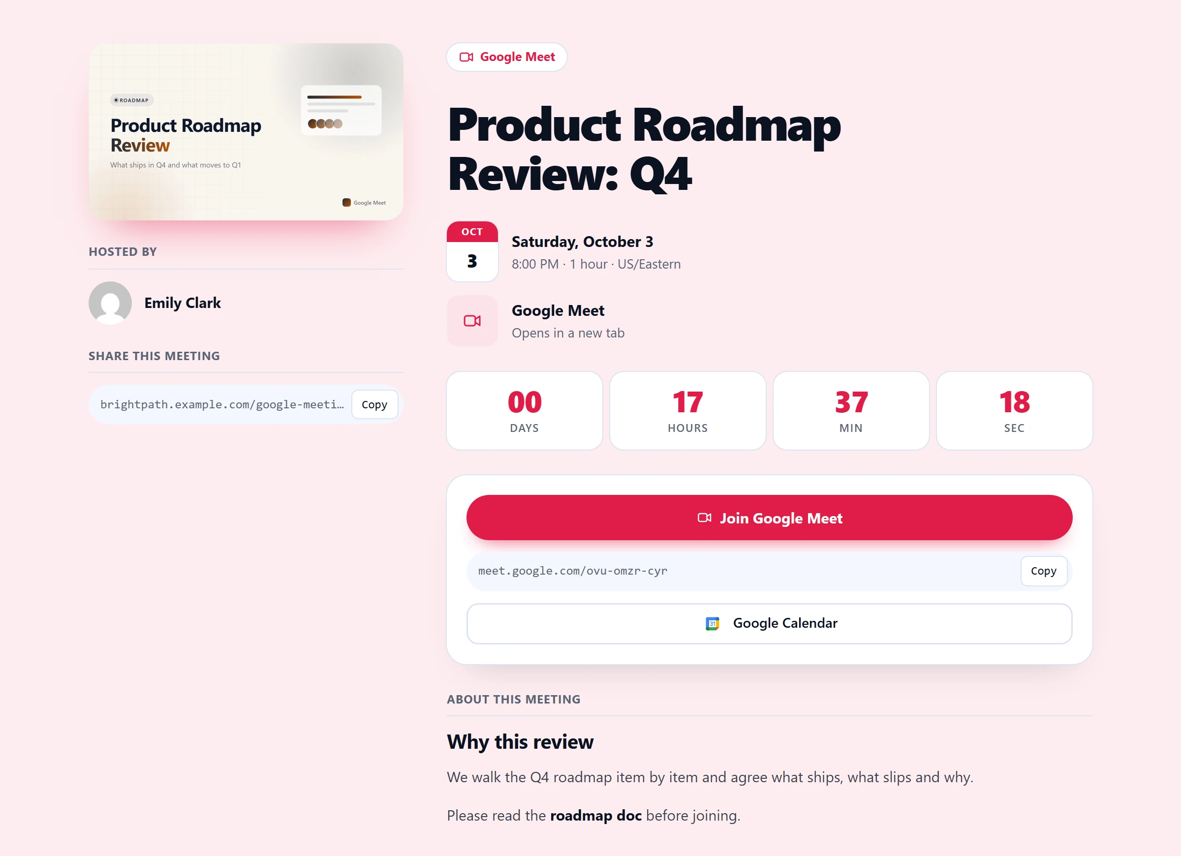 Product Roadmap Review with the Paper theme, Rose brand colour, Pill buttons and a soft tint background
