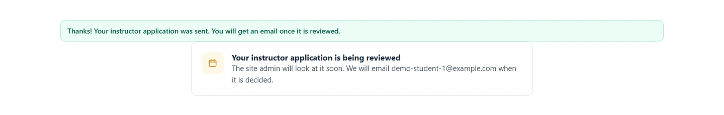 Confirmation message and the application under review card