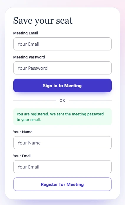 Registration message shown above the register form