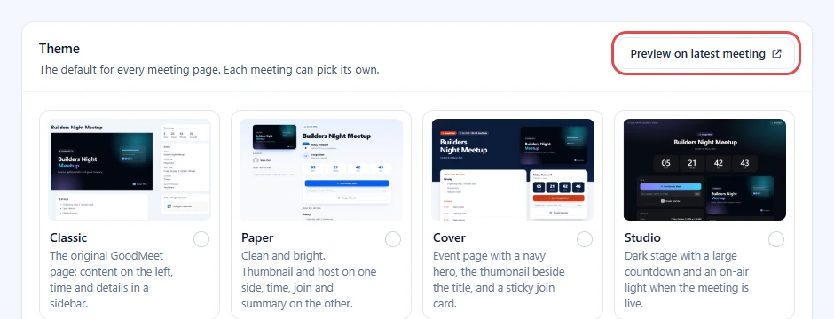Preview on latest meeting button highlighted
