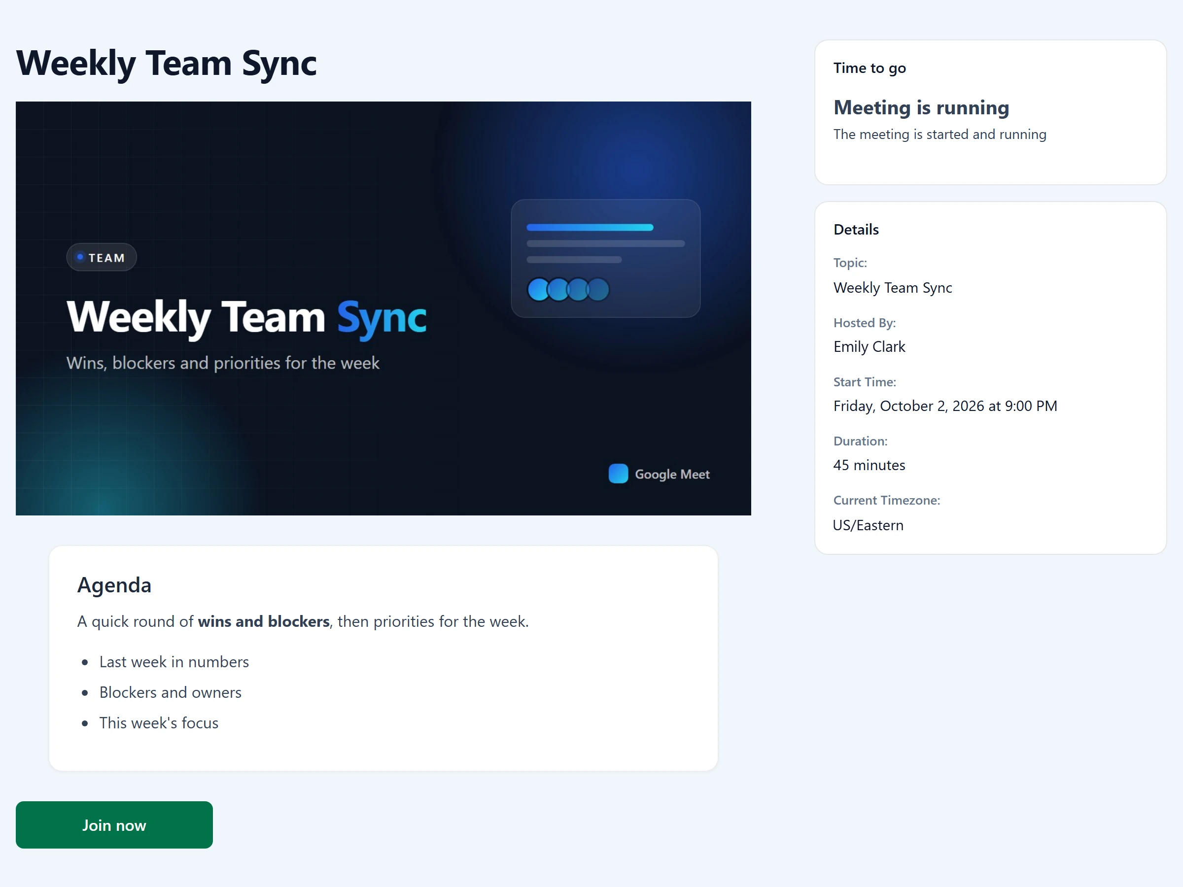 Weekly Team Sync meeting page with the Classic theme